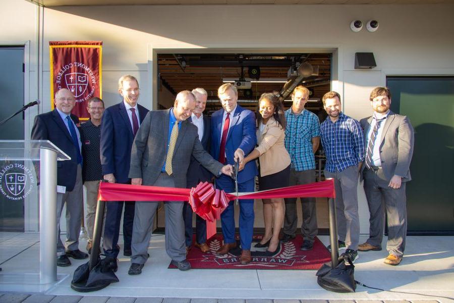 Westmont trustees and faculty cut the ribbon to the new engineering building